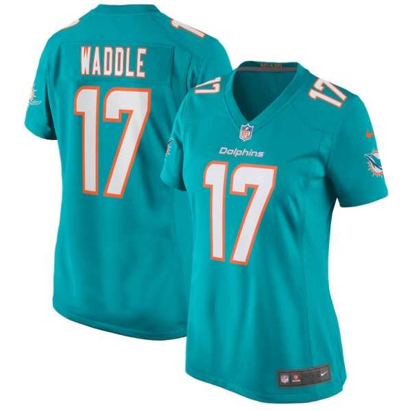 Women's Miami Dolphins #17 Jaylen Waddle Aqua Stitched Game Jersey(Run Small) Dzhi